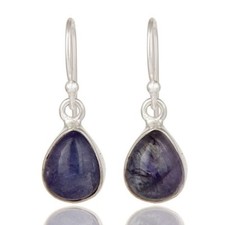 925 Sterling Silver Tanzanite Gemstone Bezel Setting Teardrop Earrings Jewelry