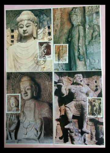 107. CHINA 1993 SET/4 STAMP MAX CARDS BUDDHISM, LONGMEN GROTTES. - Picture 1 of 1