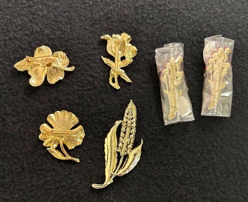4 Used and 2 New Assorted Goldtone / Rhinestone & Pearl Broaches / Pins - Picture 2 of 2