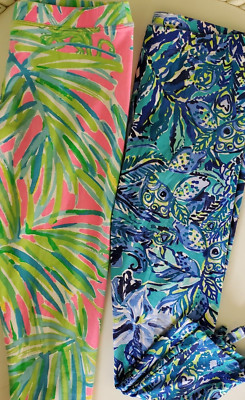 Lilly Pulitzer Girls'  Legging Bundle Tiki Pink Palm + Blue Multi 12 14Y (02067B