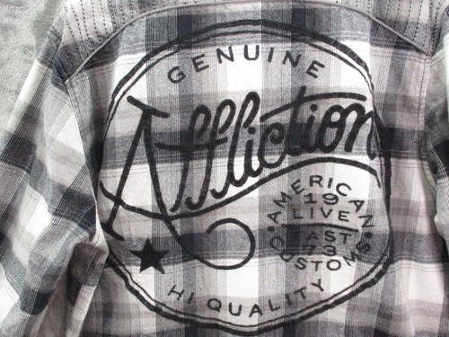 Affliction Hemd Herren XL schwarz grau kariert Premium bestickt Langarm Tasche - Bild 1 von 16