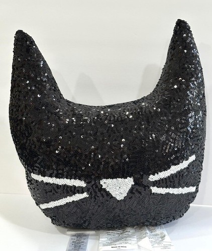 Emily & Meritt Pottery Barn Teen Sequin Cat Pillow Black - Picture 8 of 15