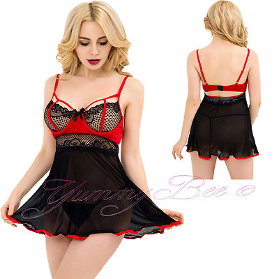 black and red lingerie dress Plus Size Black And Red Two-Color Gradient Stretchy Fishnet Chemise Dr