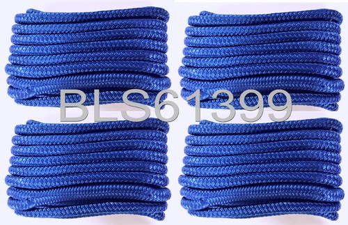 Set of (4) Blue Double Braided 1/2" in x 15' ft HD Boat Marine Dock Line Ropes - Foto 1 di 12