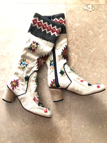 Vintage Penny Lane Boots 60s Gogo Boots 70s Boots Tapestry Kilm Gogo - Picture 1 of 7