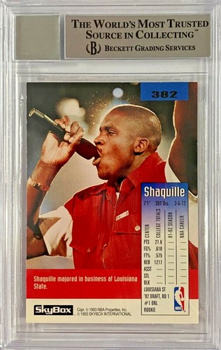 1992/93 Shaquille O'Neal Signed Skybox Rookie RC #382 Beckett Witnessed Grade 10 - Picture 2 of 2