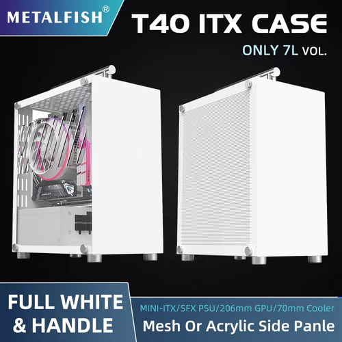 T40 Mini ITX Case 7L Gaming Computer White Chassis Compact Transpare PC Support - Picture 3 of 12