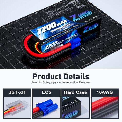 Zeee 2S 7.4V Lipo Akku 7200mAh 120C EC5 Hardcase für RC Losi Auto Drone Flugzeug - Bild 3 von 8