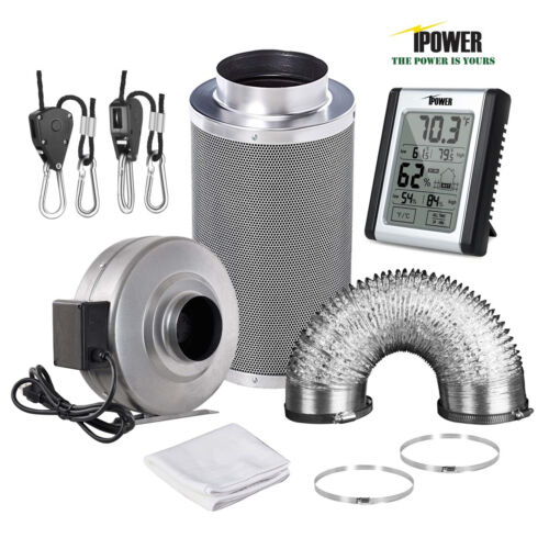 iPower 4''/6''/8'' Inch Inline Fan Carbon Filter Ducting & Humidity Monitor - Picture 1 of 12