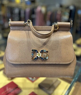 新品★Dolce&Gabbana■シシリーバッグ クリスタルDGロゴ付き DOLCE & GABBANA LIGHT BROWN SICILY BAG TOP HANDLE