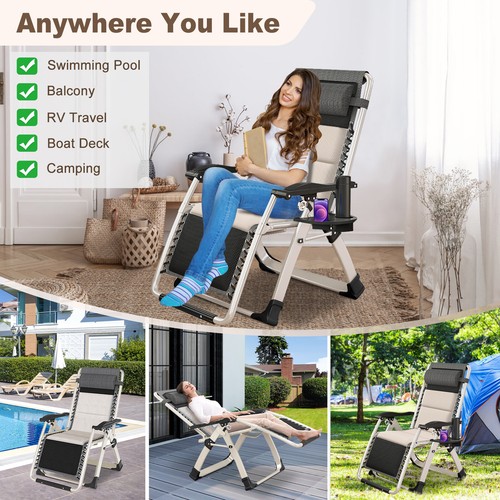 ABORON Zero Gravity Chairs Folding Lawn Chair Lounge Recliners with Cup Holder - Picture 52 of 53