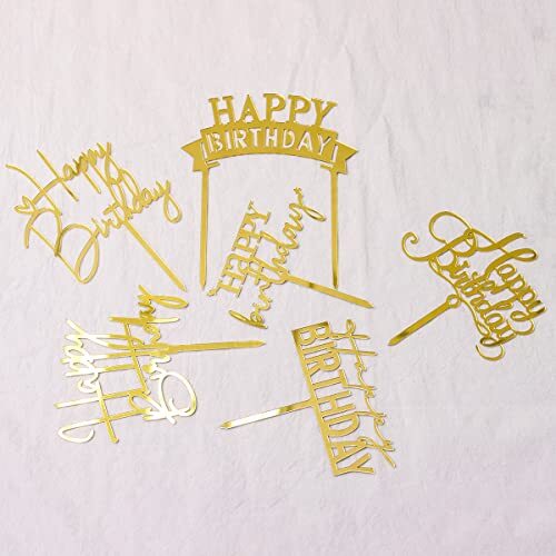 Gold Birthday Cake Topper, 6pcs Acrylic Birthday Cake Toppers Happy Birthday - Picture 4 of 8