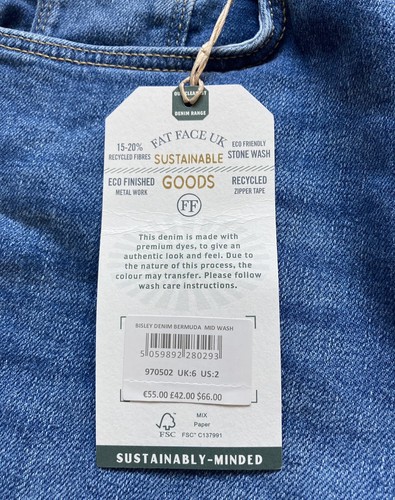 Bermudas de mezclilla bisley FatFace talla 6 lavado medio pantalones cortos nuevos con etiquetas estilo 970502 - Imagen 3 de 3