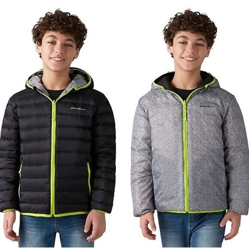 Eddie Bauer Reversible Down Puffer Coat Jacket Black Grey Youth Boys L (14/16) - Picture 2 of 13