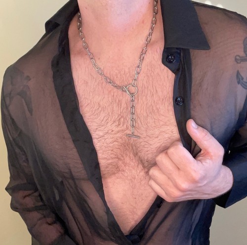 Collar cadena hombre moda tono plata palanca único nuevo con etiquetas - Imagen 8 de 9