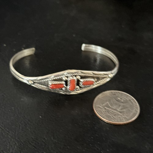 Red Coral Navajo Sterling Silver Cuff Bracelet 14592 - Picture 6 of 12