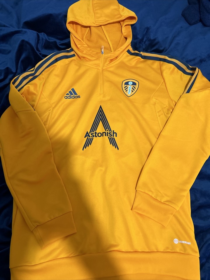 Men’s Leeds United Training Hoodie / 1/4 Zip / Large / Orange / Adidas