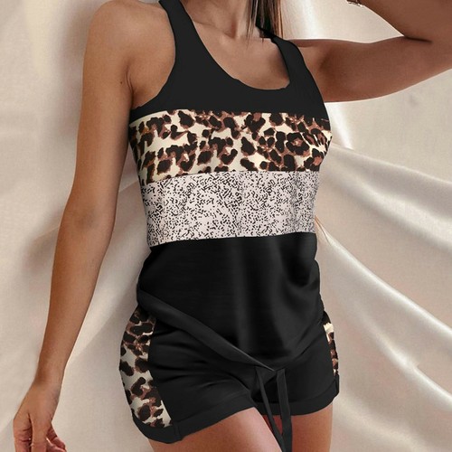 Women Sleeveless Floral Casual Sports Shaping Yoga Gym Short Pants Set Two Piece - Picture 14 of 27