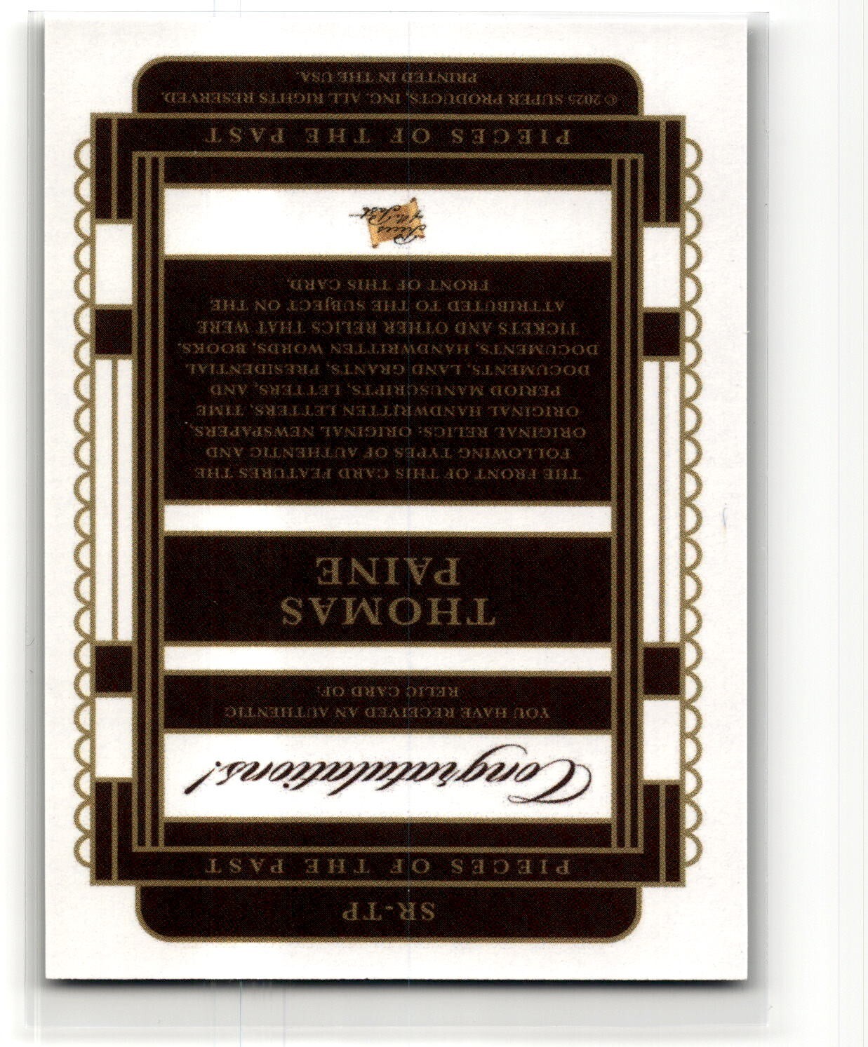 Pieces of the Past Relic Card    Thomas Paine