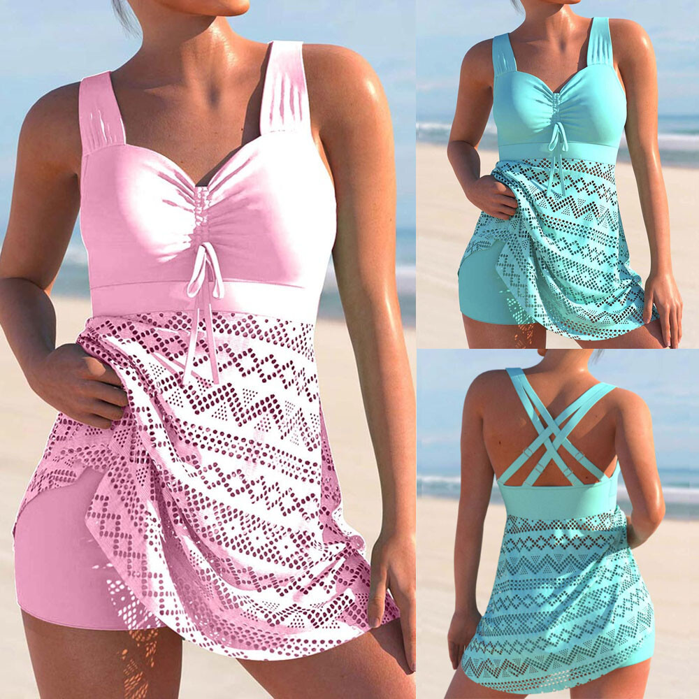 Plus Size Womens Padded Tankini Set Swimsuit Skirted Swimwear Swim Dress  Costume | eBay