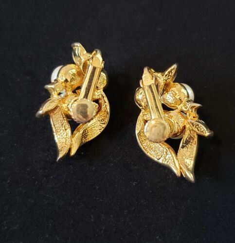 Vintage Pierre Balmain Paris Ohrclips, goldfarbene Strass Kunstperlen - Bild 3 von 9