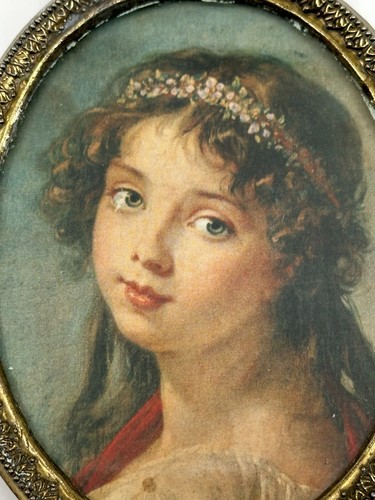 Gold Ornate Metal Hollywood Regency Miniature Framed Young Girl Portrait Italy - Picture 2 of 9
