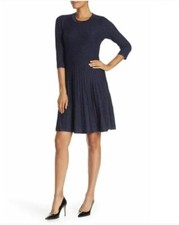 NEW NANETTE LEPORE Dress Women's XL Dark Navy Metallic Pleated Knit 