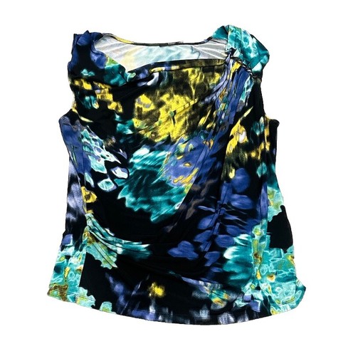 Tahari Womens Short-Sleeve Cowl Neck Top SZ 0 Multicolor