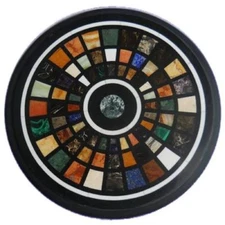 18" Decorative Black Marble Coffee Table Stone Pietra Dura Home Decor Gift