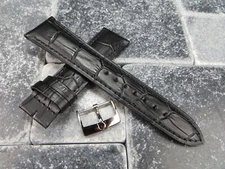 New 18mm Leather Strap Black Watch Band with OEM OMEGA Buckle Set Polish Black