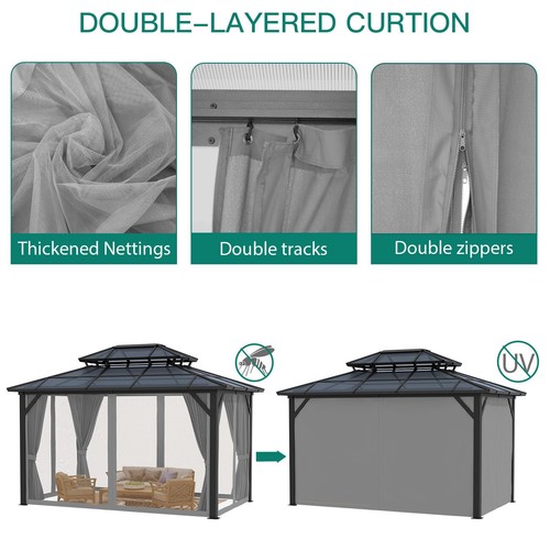 10X13FT Outdoor Hardtop Gazebo with Aluminum Frame Heavy-Duty Double Roof Lawns - Picture 5 of 7