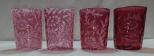 4 Antique EAPG Northwood Fenton Cranberry Opalescent Glass Daisy & Fern Tumblers