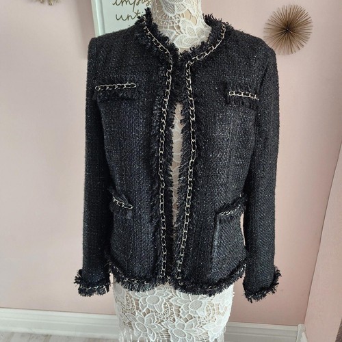 NWT Boston Proper black fringe metallic with gold chain accent adorable 14 - Picture 6 of 12