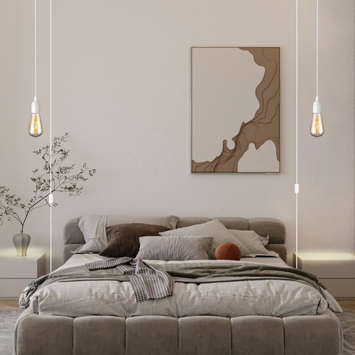 Light Bulb Cord 15Ft -White Hanging Cord E26 Light Bulb Socket On/Off Switch New - Imagen 7 de 7