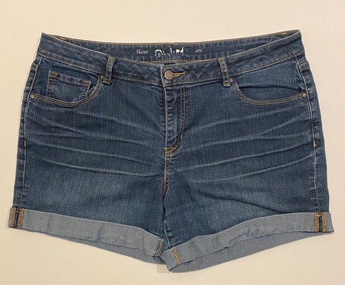 APT 9 pantaloncino corto donna jeans denim taglia 14 blu scuro lavaggio orlo arrotolato
