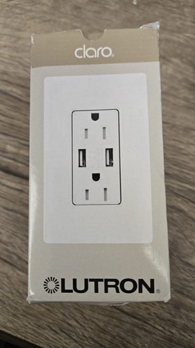 Lutron Claro 15 Amp USB Duplex Outlet | CAR-15-UBTR-WH | White - Photo 1 sur 2