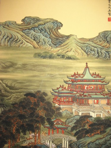 Antiguo rollo de pintura chino sobre papel de arroz de paisaje por Qiu Ying仇英 - Imagen 3 de 9