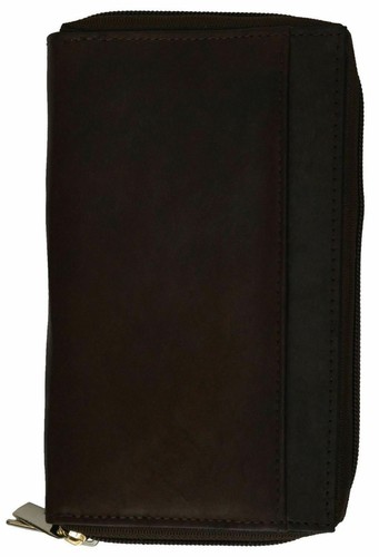 Zip around Genuine Leather Checkbook Wallet Clutch Travel Case Passport Holder - Picture 4 of 7