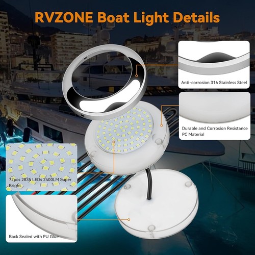 3.5inch Round Underwater Boat Lights IP68 Waterproof Led Boat Lights 2400LM Surf - Picture 2 of 7