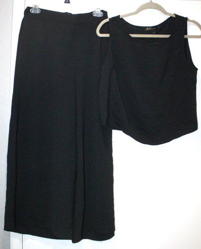 Damen NEU schwarzes 2-teiliges Outfit Tanktop & Hose mit weitem Bein Größe L
