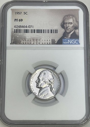 1957 NGC PF69 Proof Thomas Jefferson Nickel 5c Excellent Eye Appeal Portrait - Picture 3 of 3