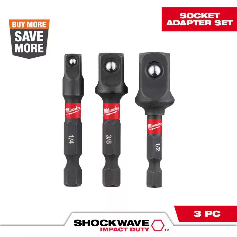 Milwaukee Socket Adapter Set Impact Duty Hex Shank 1/4 1/2 3/8 in. Driver Pack