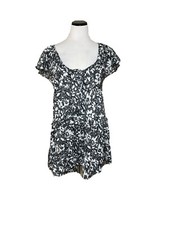 URBAN OUTFITTERS Black White Abstract S/S Ruffled Oversized Baby Doll Dress Sz L