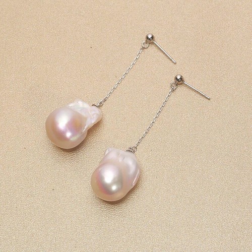 100% Natural Freshwater Baroque Pearl Stud Ear Line 925 Gold Sterling Silver - Picture 3 of 20