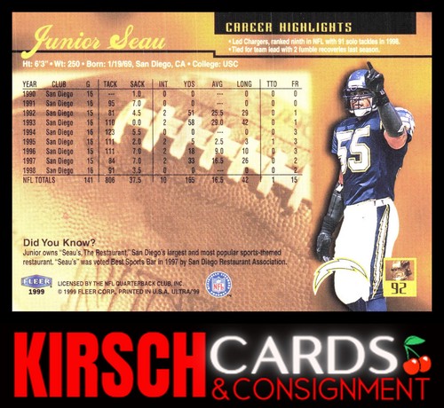 Junior Seau 1999 Ultra #92 San Diego Chargers - Picture 2 of 2
