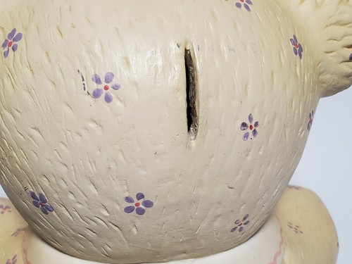 Vintage Ceramic Teddy Bear Bank Floral Bow - Picture 3 of 5