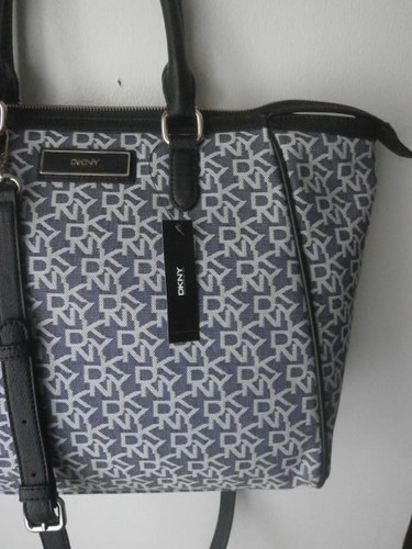 DKNY Town & Country Navy/Black w/Vintage PU Cut Up Tote MSPR $265 - Picture 4 of 9