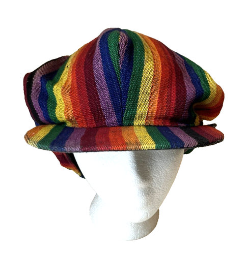 VINTAGE HAND MADE IN GUATEMALA 100% COTTON NEWSBOY RASTA HAT WOMEN'S MEN'S OS - Picture 2 of 7