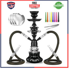 Hookah Set 14 Inch Shisha Complete Kit Glass Vase Leather Hose Ceramic Bowl Coal