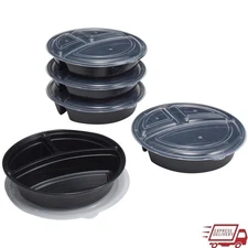 Set of 5 BPA Free Meal Prep Containers W/ 3 Compartments Dishwasher Safe New